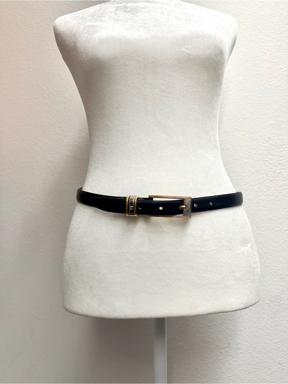 Linea Pelle Black Leather Belt with Gold & Silver Buckle 36”